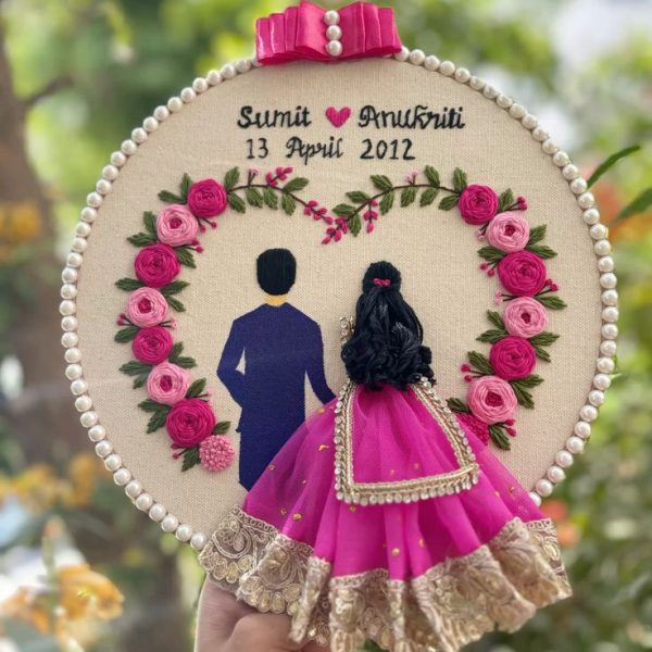 Personalized Embroidery Hoop Art – Couple Theme(Pink)