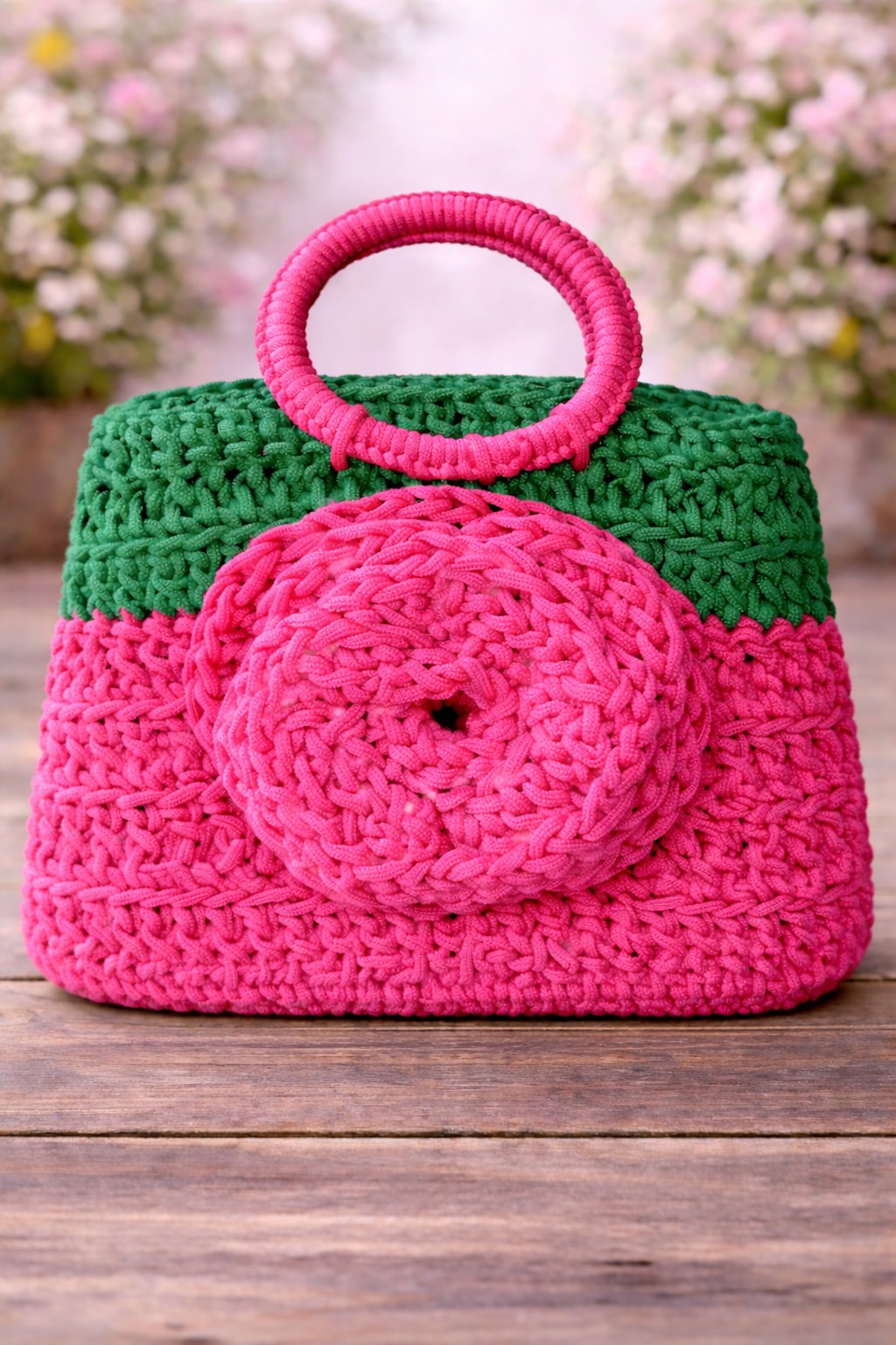 Pink And Green Mekram Bag