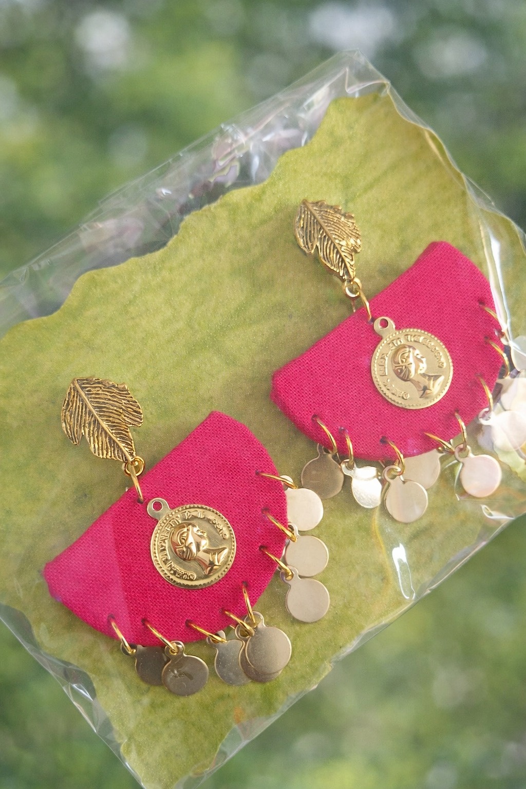 Pink Golden Work Earing Handmade
