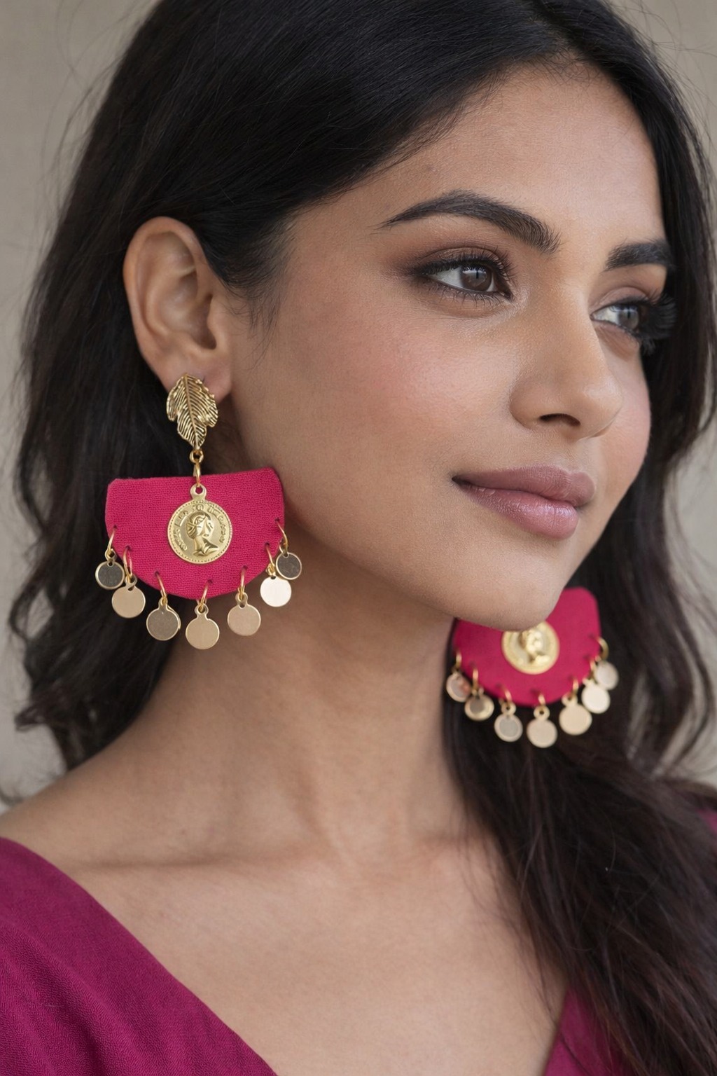 Pink Golden Work Earing Handmade2