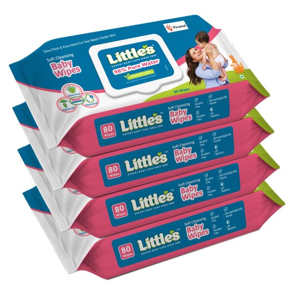 ittle's Soft Cleansing Baby Wipes with Lid | 80 Wipes x Pack of 4 - 320 Wipes