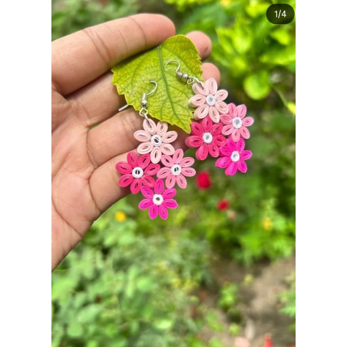 Handmade Paper Quilling Flower Earrings Pink