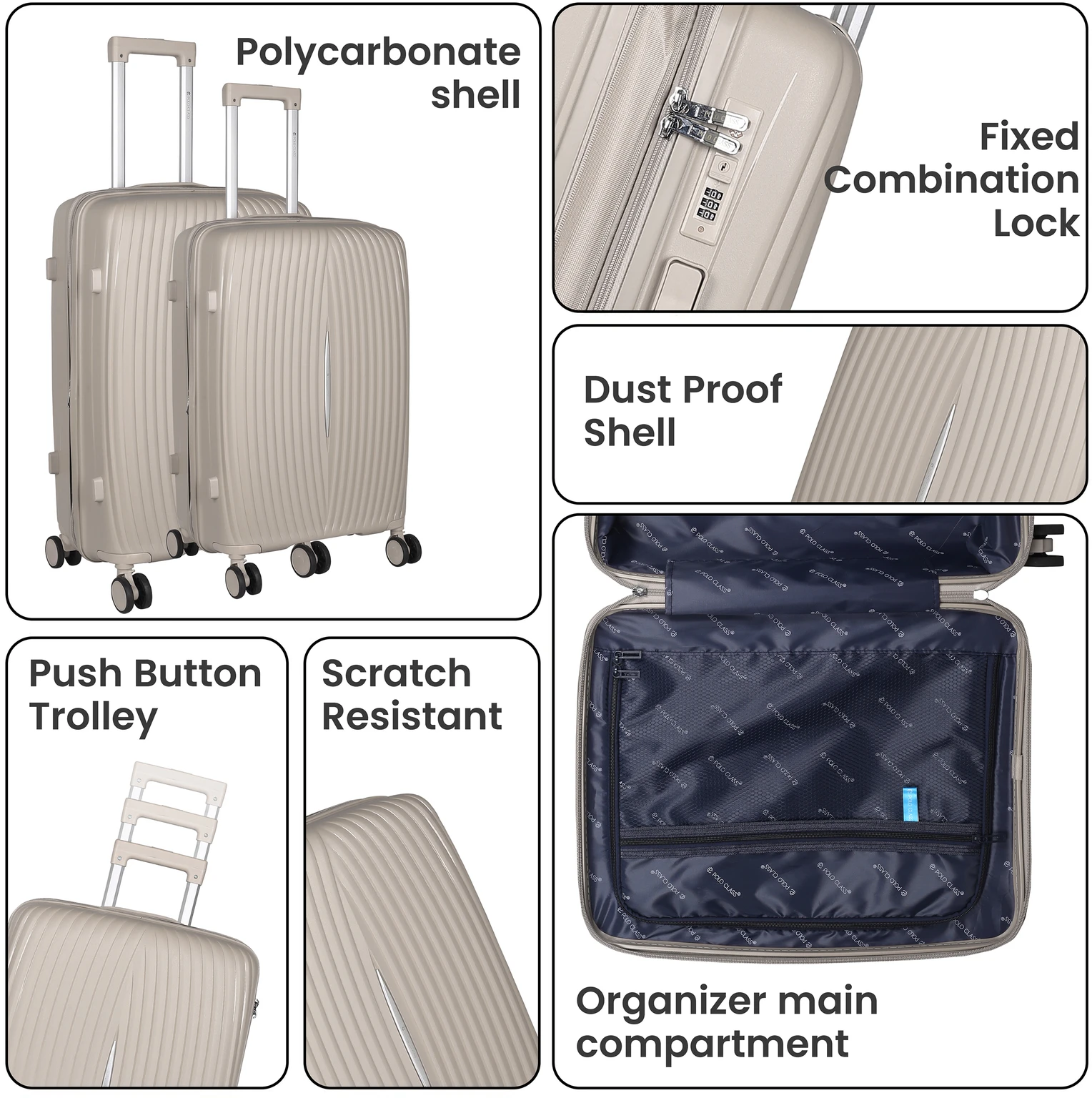 POLO CLASS Suitcases Hard Body Set of 4 Luggage 4 Wheels6