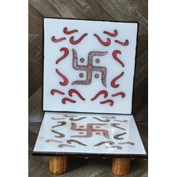 Swastik Design Square Wooden Pooja Chowki (3 Designs Available)