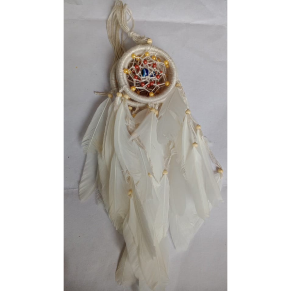 Dream Catcher White feather With Yellow & Red Beats