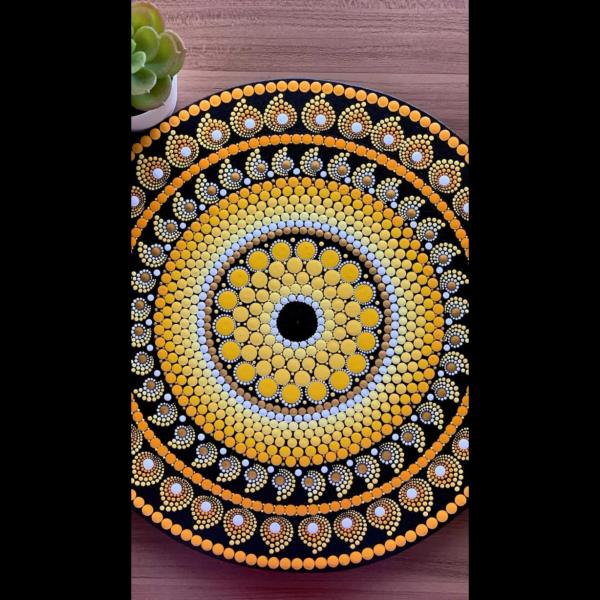 Hand-Painted Dotted Mandala Art Board Black&Yellow(Round)