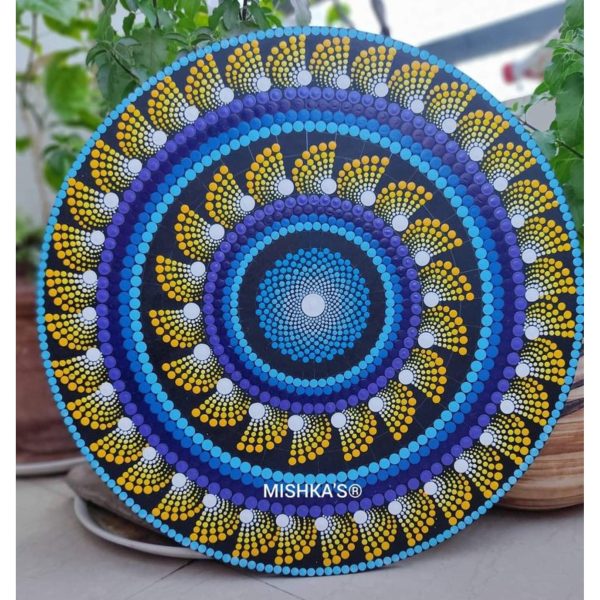 Hand-Painted Dotted Mandala Art Board Blue(Round)