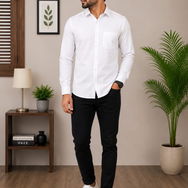 Men's Solid White Formal Shirt | Full Sleeve Regular Fit | Classic Office & Casual Wear