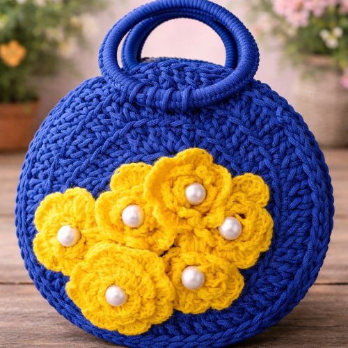 Blue with Yellow Flowers Mekram bag