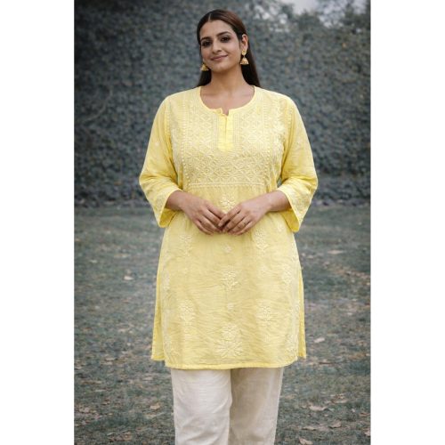 Dark Yellow Chikankari Masline Top