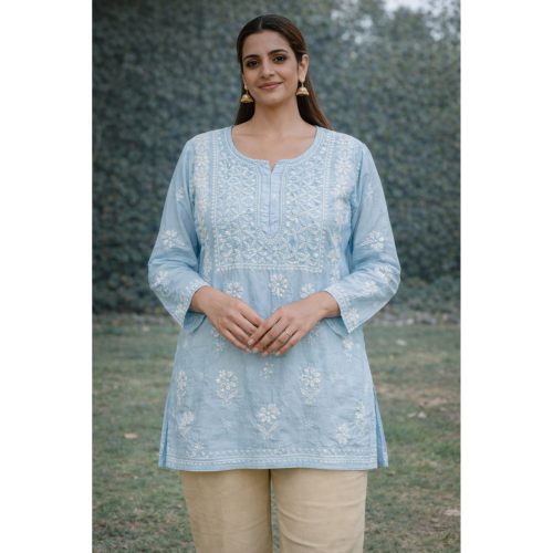 Light Blue Chikankari Masline Top