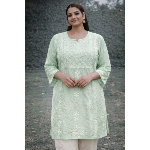 Light Green Chikankari Masline Top